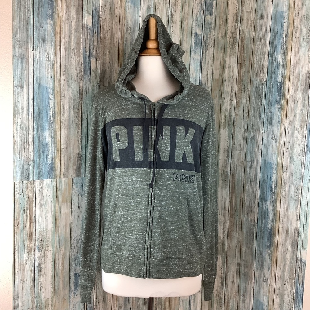 Victoria’s Secret PINK zip up hooded green sweater size large